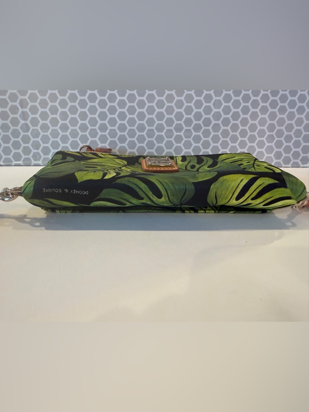 Dooney & Bourke Green Leaf Print Crossbody with Tan Strap - Picture 3 of 10